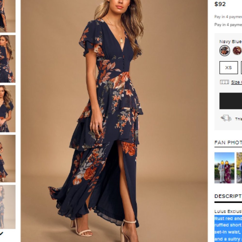 Midnight Mood Navy Blue Floral Print Tiered Maxi Dress!